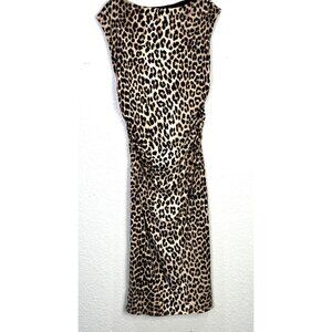 H&M Animal Print Dress Womens Sz L Midi Stretch Cinch Waist Bodycon Cocktail